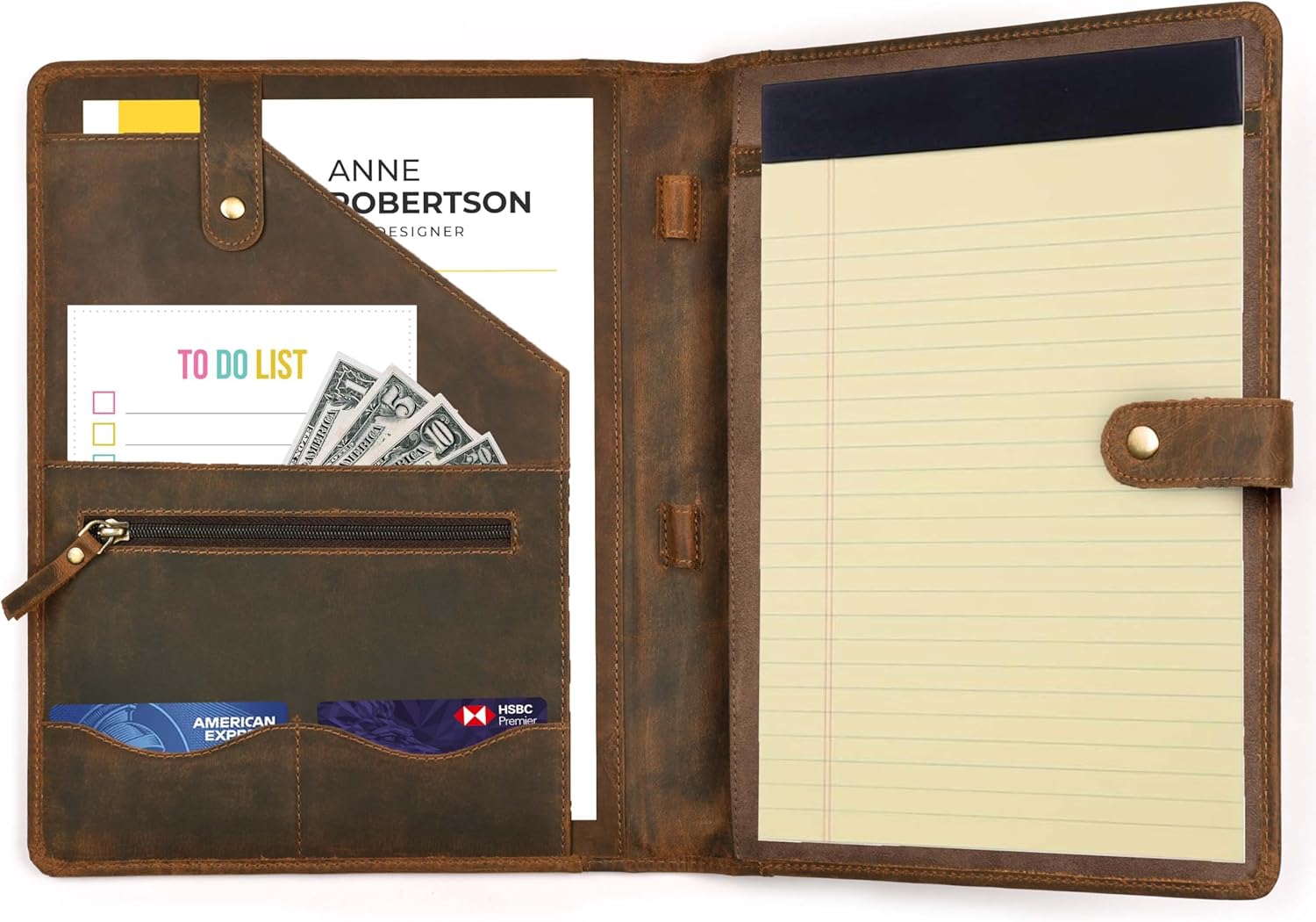 🟫 Personalized Genuine Leather Portfolio – 13x9 Refillable Organizer