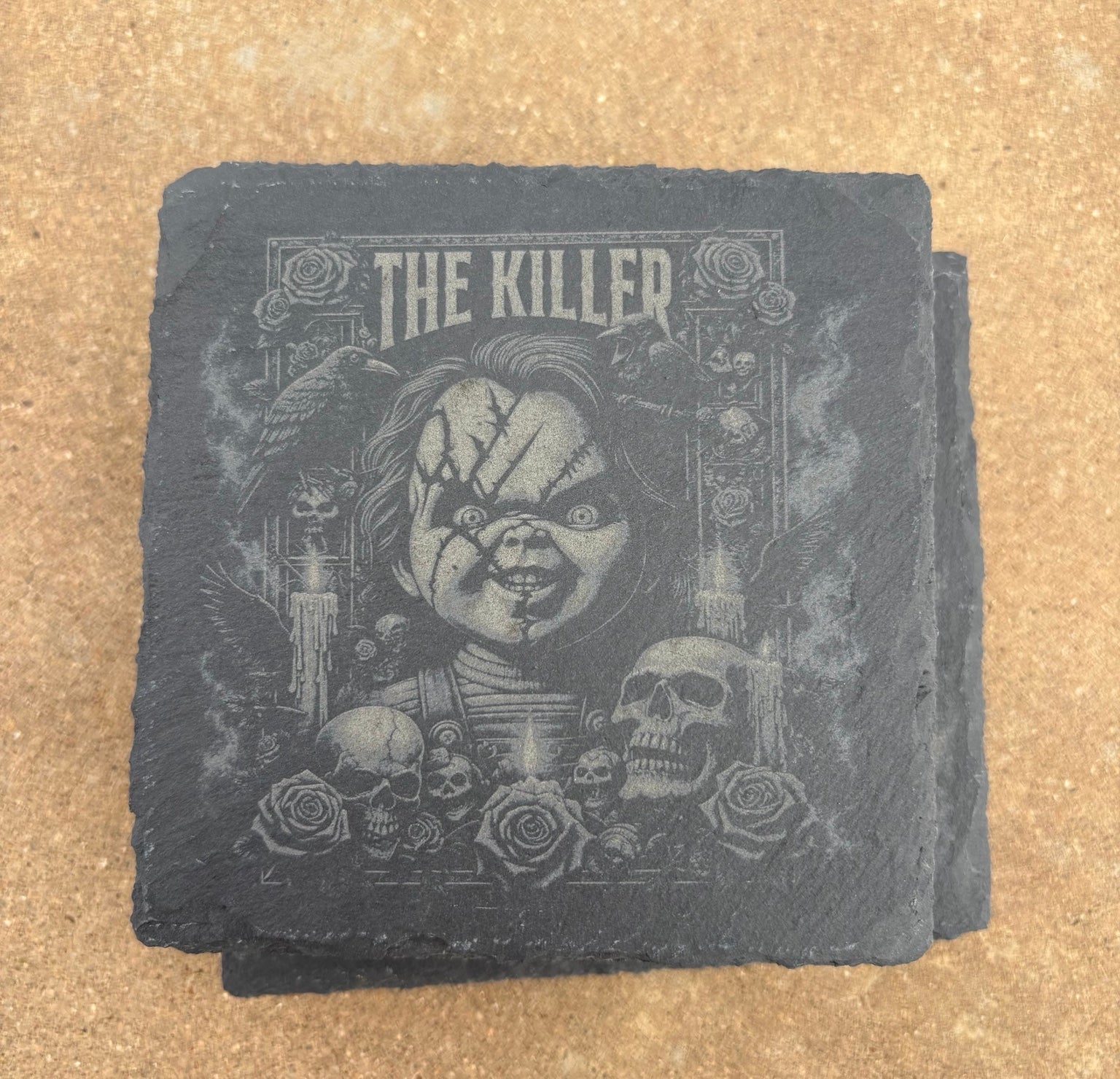 Horror Icons Engraved Slate Coaster Set – Set of 6
