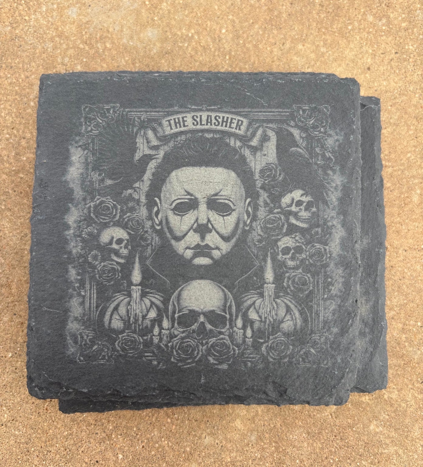 Horror Icons Engraved Slate Coaster Set – Set of 6