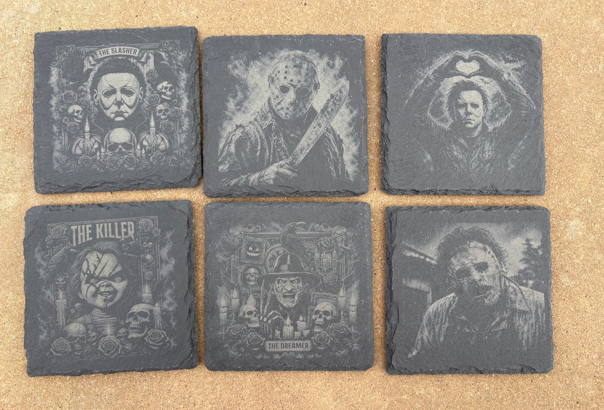 Horror Icons Engraved Slate Coaster Set – Set of 6