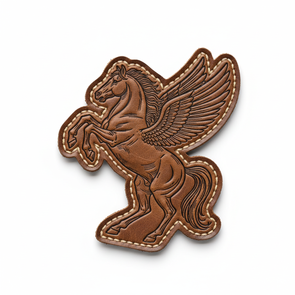 please make a leather patch with the shape being outlined to the design